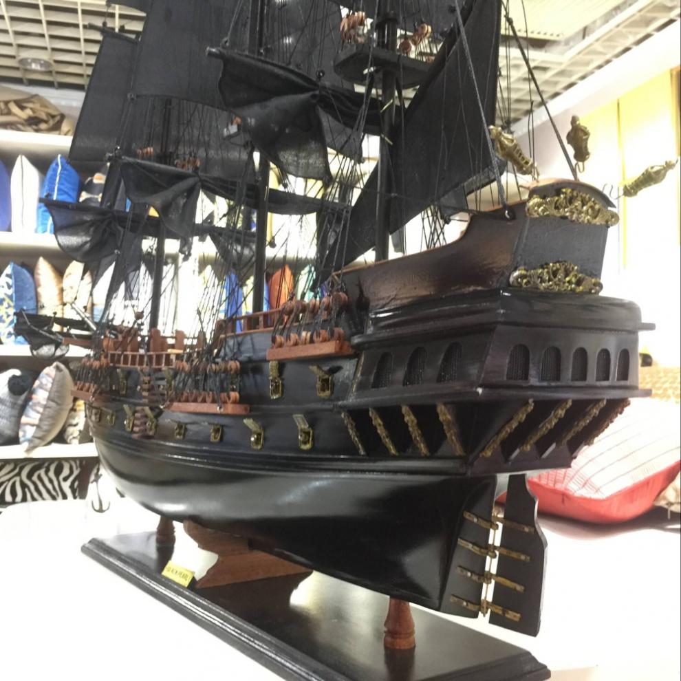 【新品】黑珍珠号加勒比海盗船模型工艺船仿真木船实木质帆船复古摆件