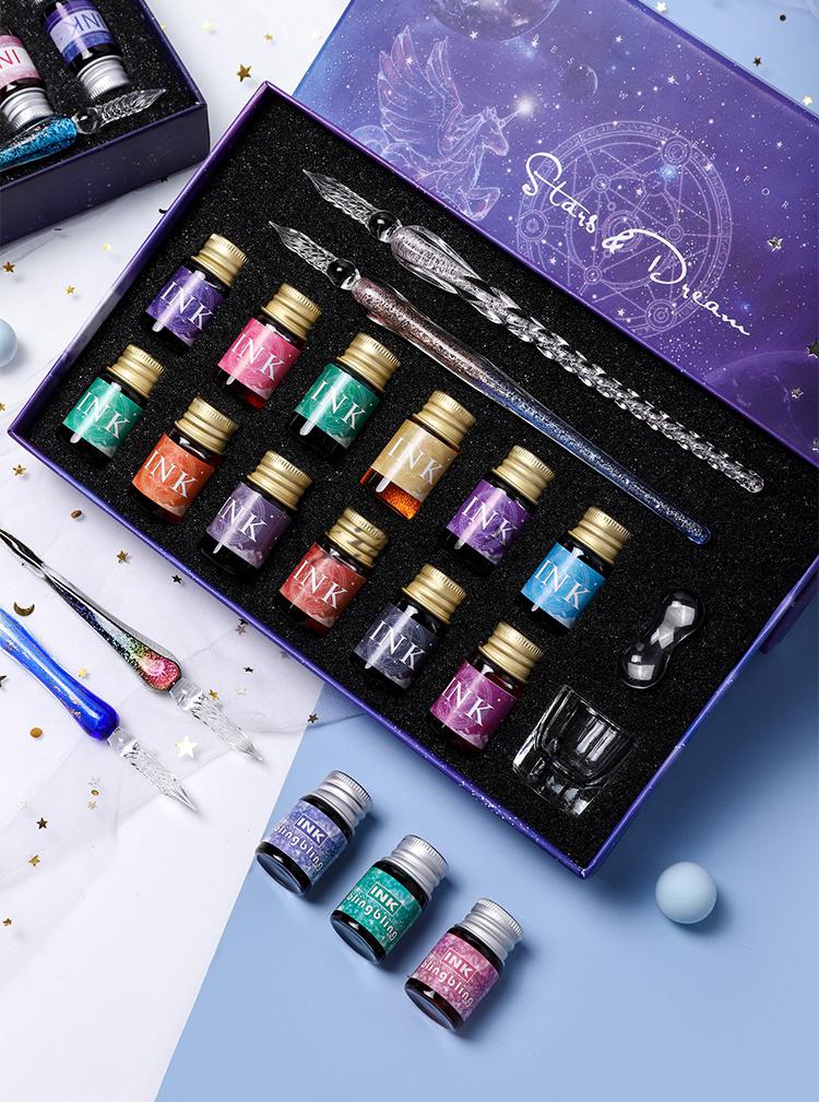 仓梵手工水晶笔玻璃笔蘸水笔星空笔复古学生用沾墨水创意可爱生日套装