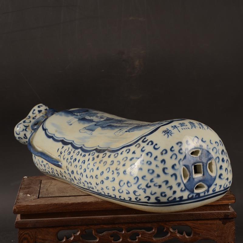 年制手绘青花人物纹枕头一个厂货陶瓷精品古玩古董团购【图片 价格