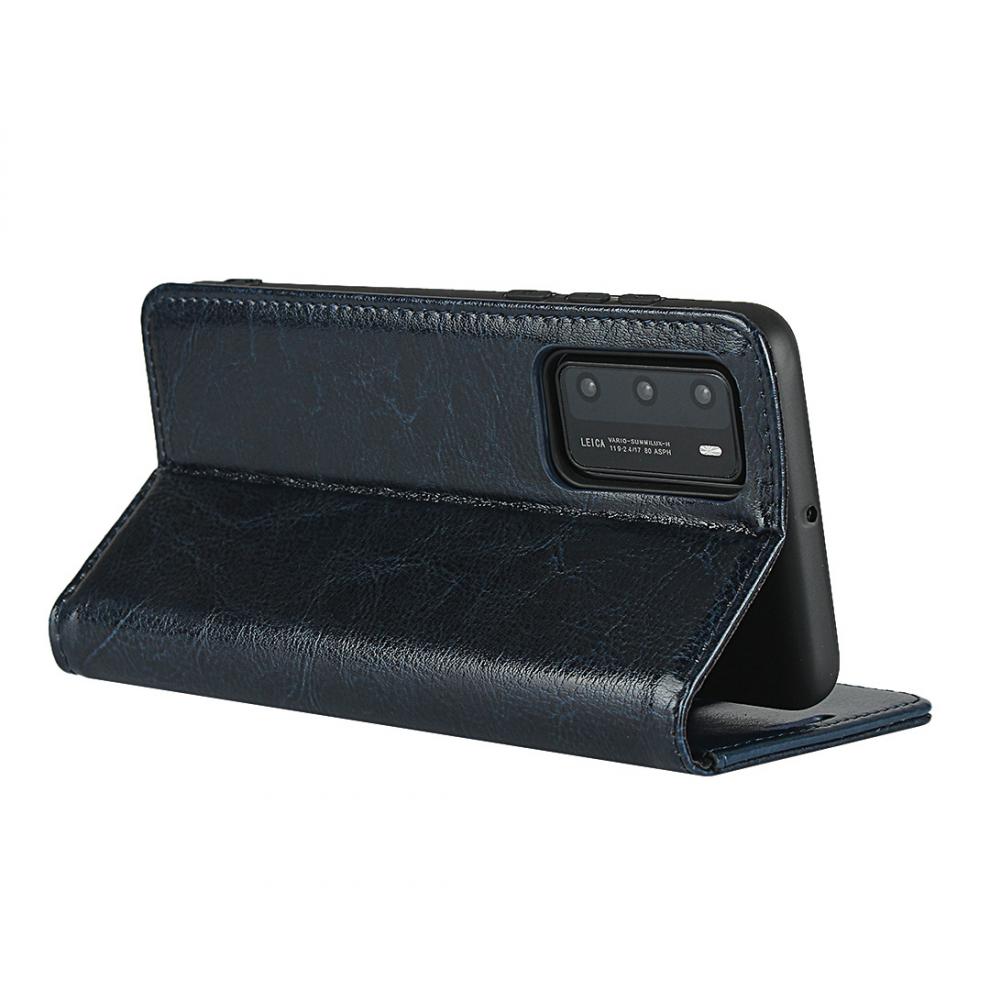 全包防摔p40保护套真皮疯马纹翻盖皮套商务男简约女款枣红华为p40pro