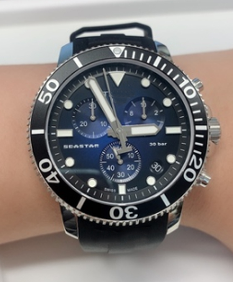 适配天梭1853海星潜水t120t120417a防水运动弧形硅胶表带男22mm黑色无