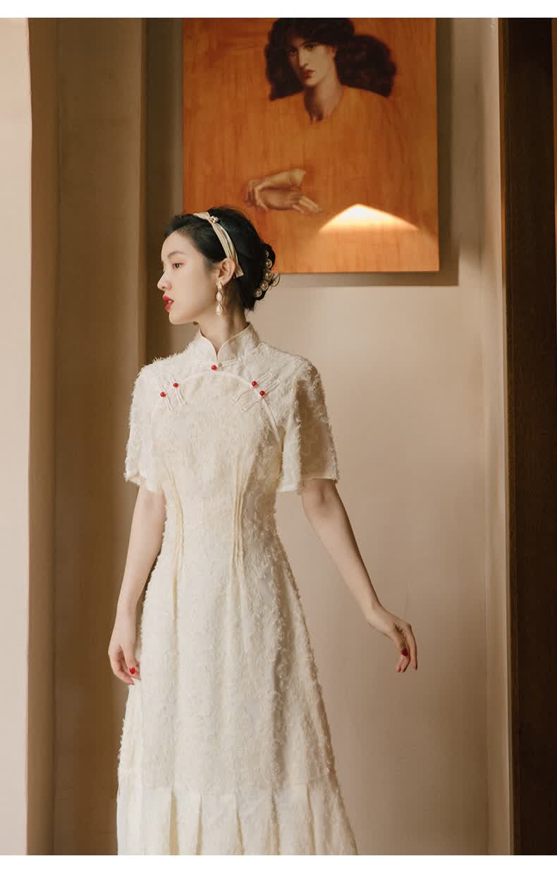 莫代尔严谨工艺中国风夏季法式复古旗袍改良版温柔连衣裙收腰年轻款