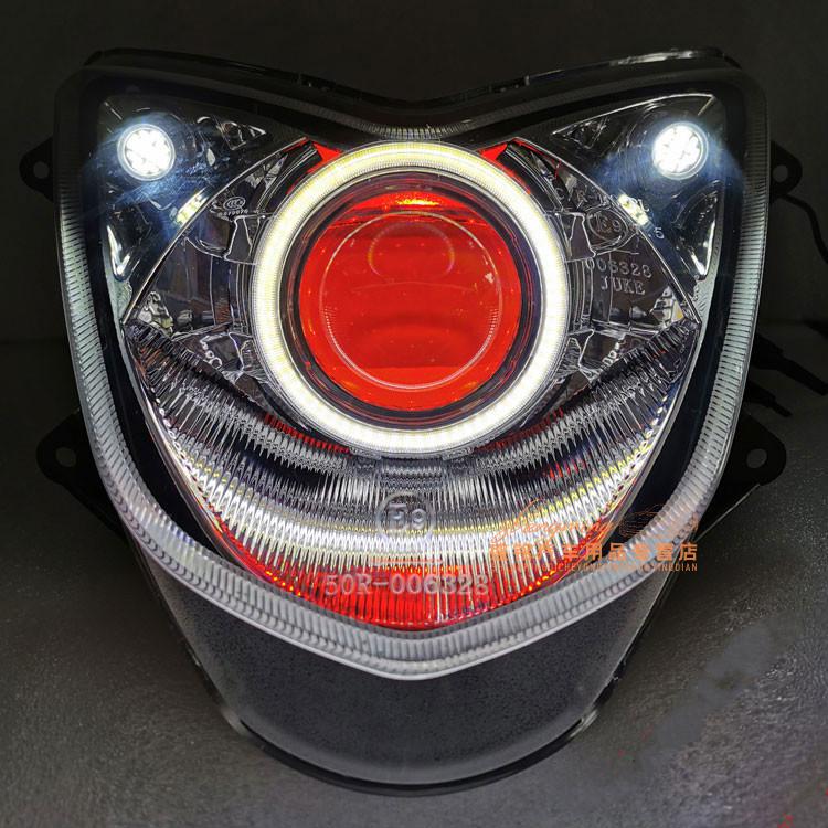 迅鹰大灯摩托车电动车改装 双光透镜迅鹰大灯总成q5 天使眼恶魔眼
