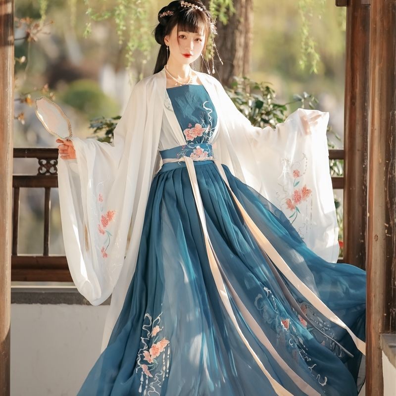 臻一萌汉服男山色流云印花广袖大袖衫外套交领齐腰襦裙古装大氅演出服