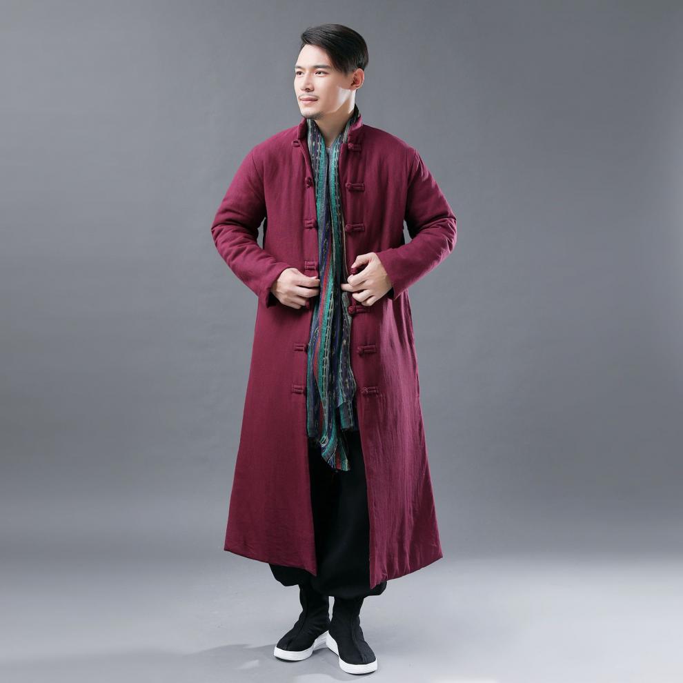 长袍外套冬季中式长款棉衣中国风唐装男式棉服民族风过膝禅意加厚大衣