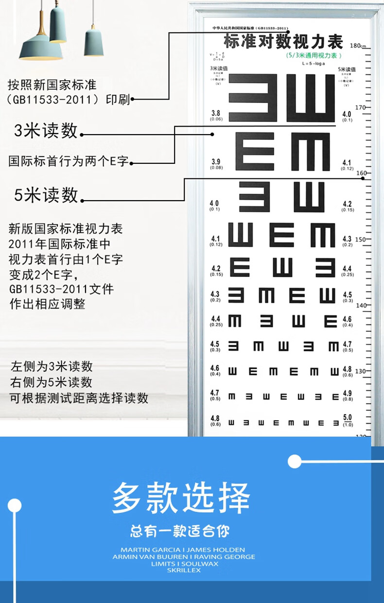 视力灯箱标准对数视力表国际标准儿童视力测试表医用家用5米可挂成人