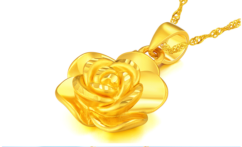 资大福足金999玫瑰花黄金吊坠女3d硬金真金项链挂坠情侣送礼送老婆255