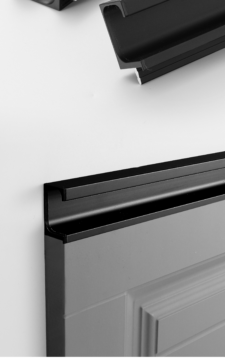 拉手黑色铁灰色橱柜通体嵌入式柜门暗拉手隐形橱门g型门把手 铁灰90cm