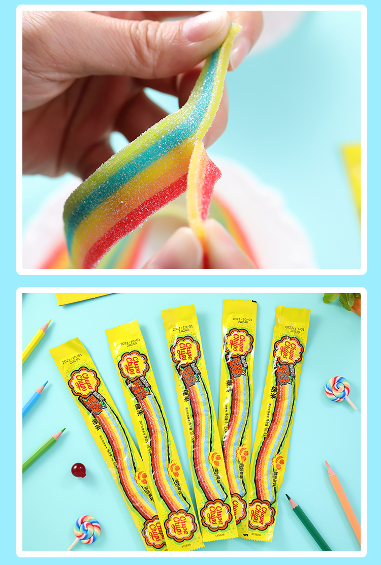 新日期*珍宝珠彩虹糖酸酸哒长条软糖果味橡皮糖儿童零食盒装条装 超