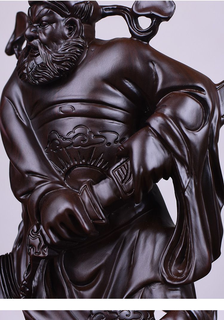 实木雕刻天师福神钟馗像摆件家居客厅招工艺品整木精雕黑色高15cm