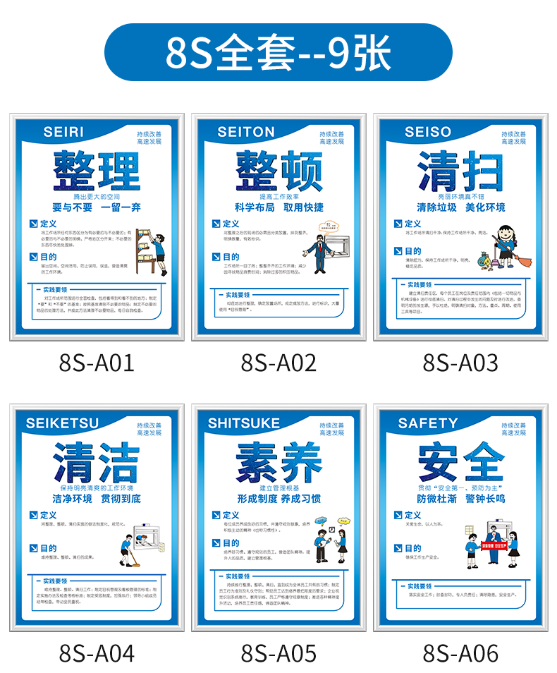 6s管理标识牌5s车间标语7s标贴宣传看板图片质量8s办公室安全生产警示
