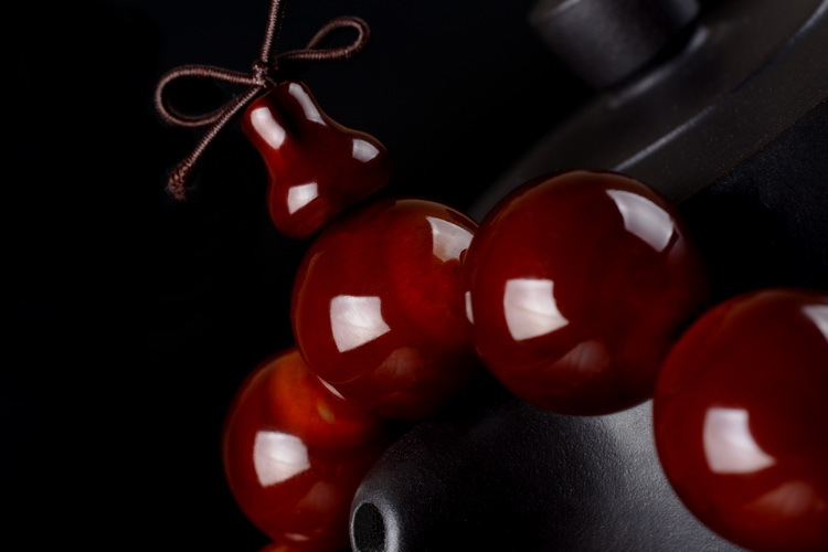 凌盛 天然西藏牛角手串佛珠手链男女藏式带血丝文玩车载佛珠七夕情人