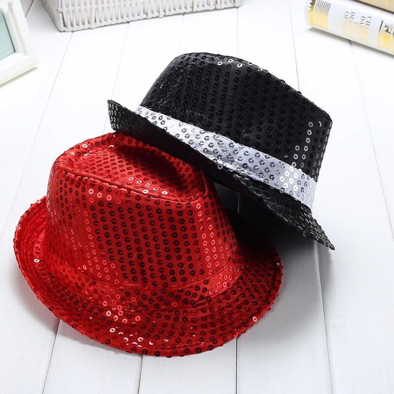 盼蔷新品 礼仪帽儿童亮片爵士帽表演演出礼帽舞台舞蹈幼儿成人男女节