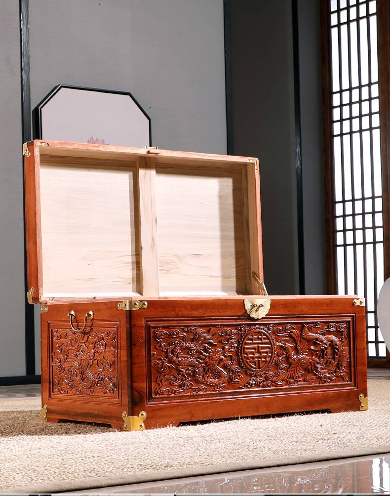 复古小木箱纯实木香樟木箱嫁妆箱龙凤婚嫁箱香樟木箱子长方形带锁全