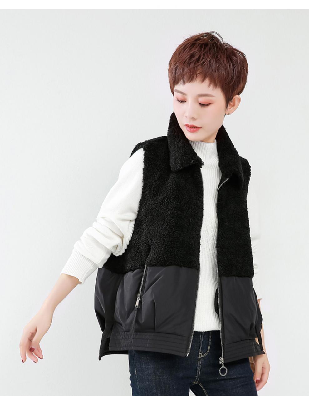 拉夏贝尔棉衣马甲女2021秋冬装仿羊羔毛外套宽松外穿马甲百搭背心坎肩