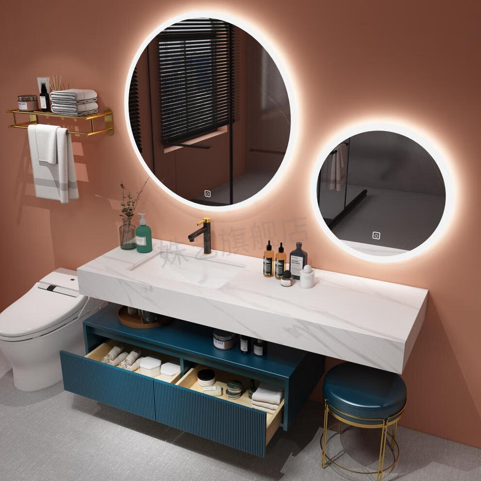 岩板轻奢浴室柜梳妆台一体柜化妆台组合卫生间洗手盆洗漱台卫浴柜 110