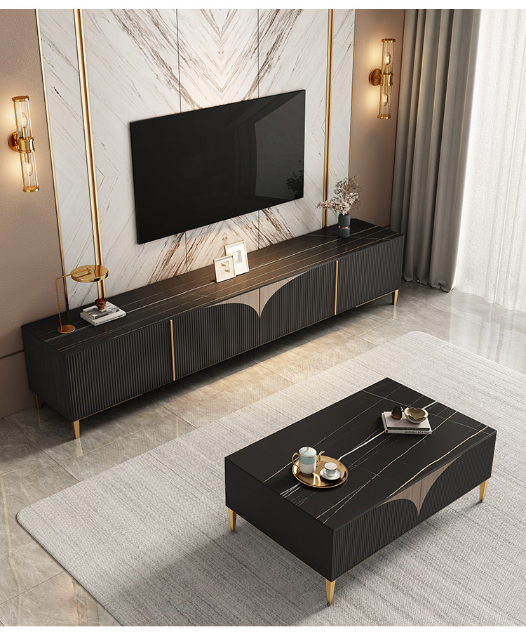 落地电视柜意式轻奢岩板茶几组合现代简约别墅客厅电视机柜高柜柜常规