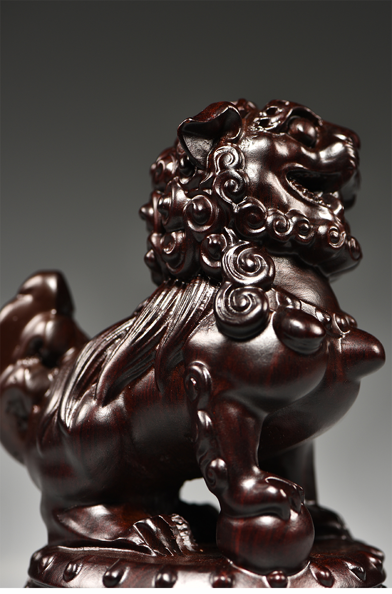 奈希森木雕狮子摆件实木一对大号宫门狮家居客厅玄关办公室桌面装饰