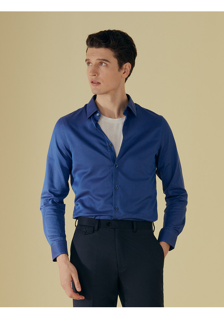 jodoll乔顿商务正装衬衣男潮流帅气新郎结婚韩版修身纯棉长袖衬衫紫红