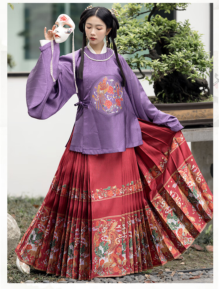 汉服明制马面裙半身七巧坊半面妆明制汉服女织金妆花马面裙夏季梯形百