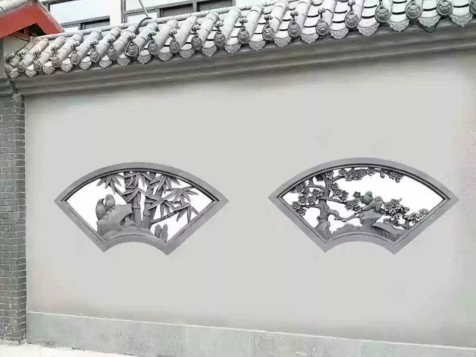 定制镂空扇形砖雕仿古砖雕中式古建庭院室外梅兰竹菊牡丹荷花装饰