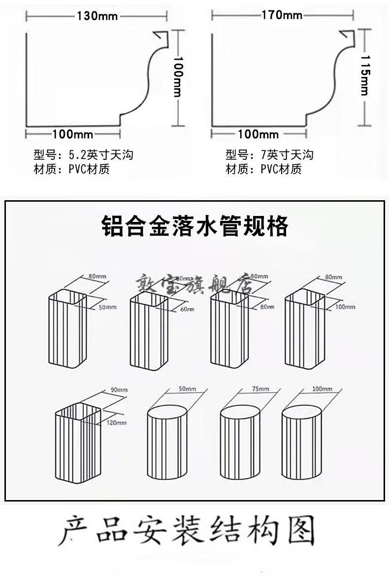 铝合金天沟雨水槽檐沟檐槽彩铝屋檐接水槽 6英寸0.