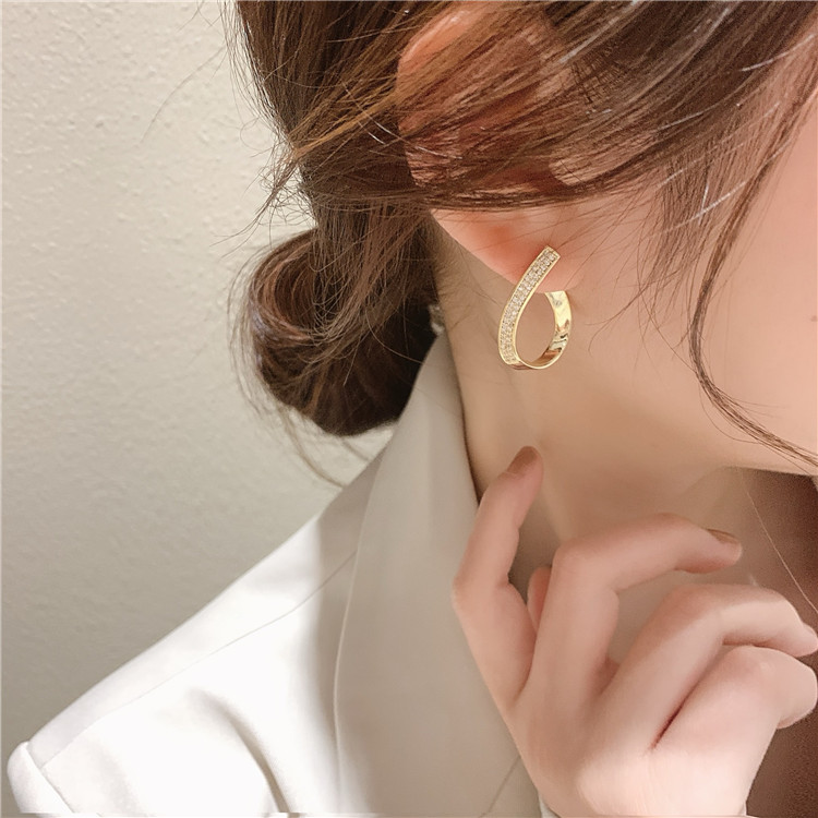 siccsaee韩国s925银针微镶锆石镂空水滴气质百搭耳环耳钉女小众耳饰