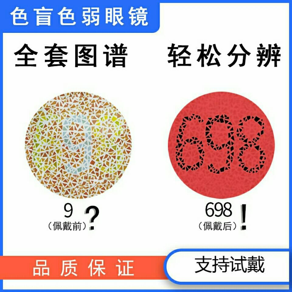恒源祥 同款红绿色盲色弱眼镜 隐形检查检测色盲 看图谱男女通用 红绿