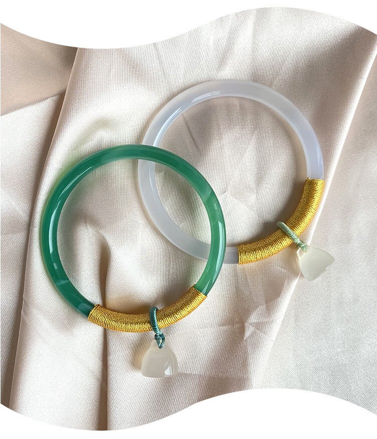 叮当手镯小仙女汉服女天然玉髓镯子手工缠线如意莲蓬手镯古风细条玉镯