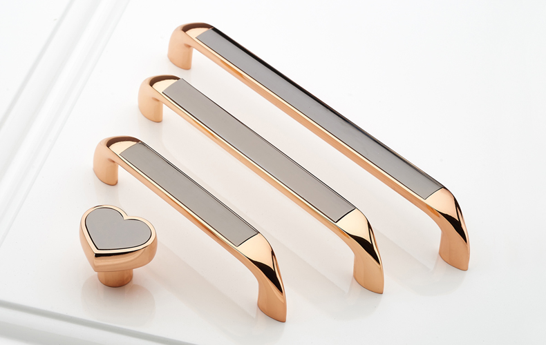 玫瑰金加黑色欧式门把手抽屉橱柜拉手现代简约田园柜子衣柜小拉手玫瑰