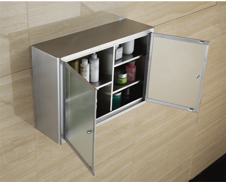 储物收纳用品304不锈钢储物柜挂墙式浴室收纳柜磨砂玻璃厨房吊柜阳台