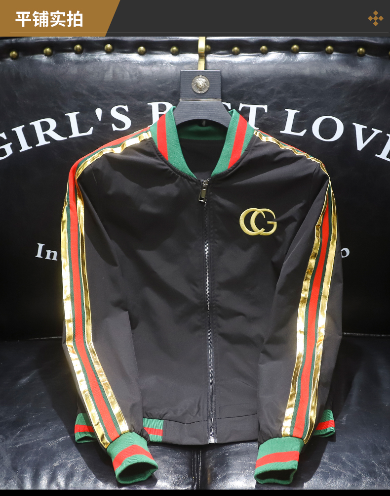 欧洲站酷奇潮流男装2021秋冬夹克男欧货gg字母刺绣精神小伙网红型男