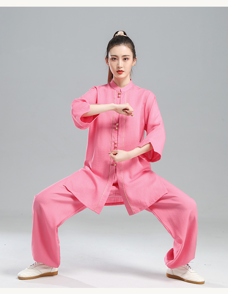 武极堂太极服女夏季新款棉麻中袖练功服武术服表演飘逸中国风太极拳