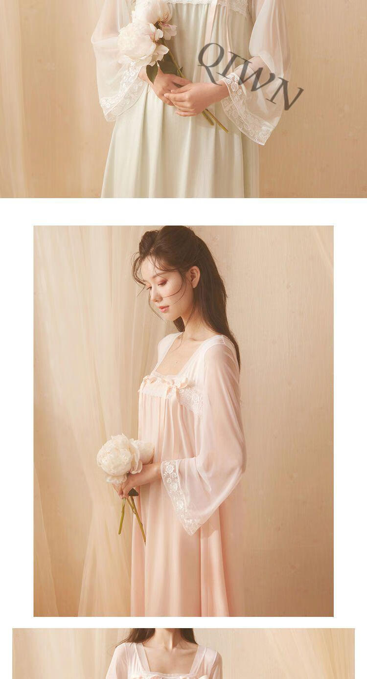 古装睡衣宫廷风汉服睡裙女春秋舒适长袖古风风齐胸襦裙方领可爱仙女