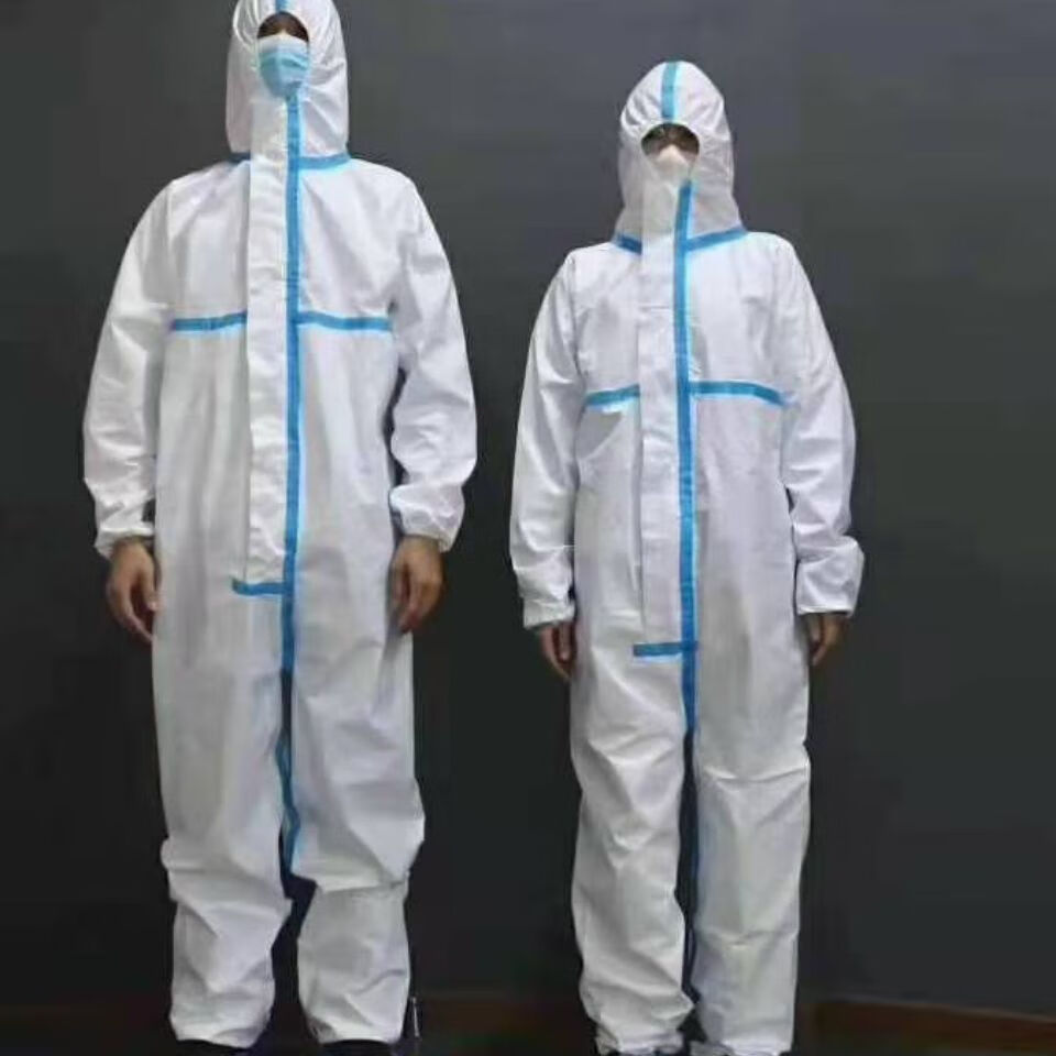医用防护服带蓝条连体全身防护一次性隔离衣全套坐飞机套装符合gb