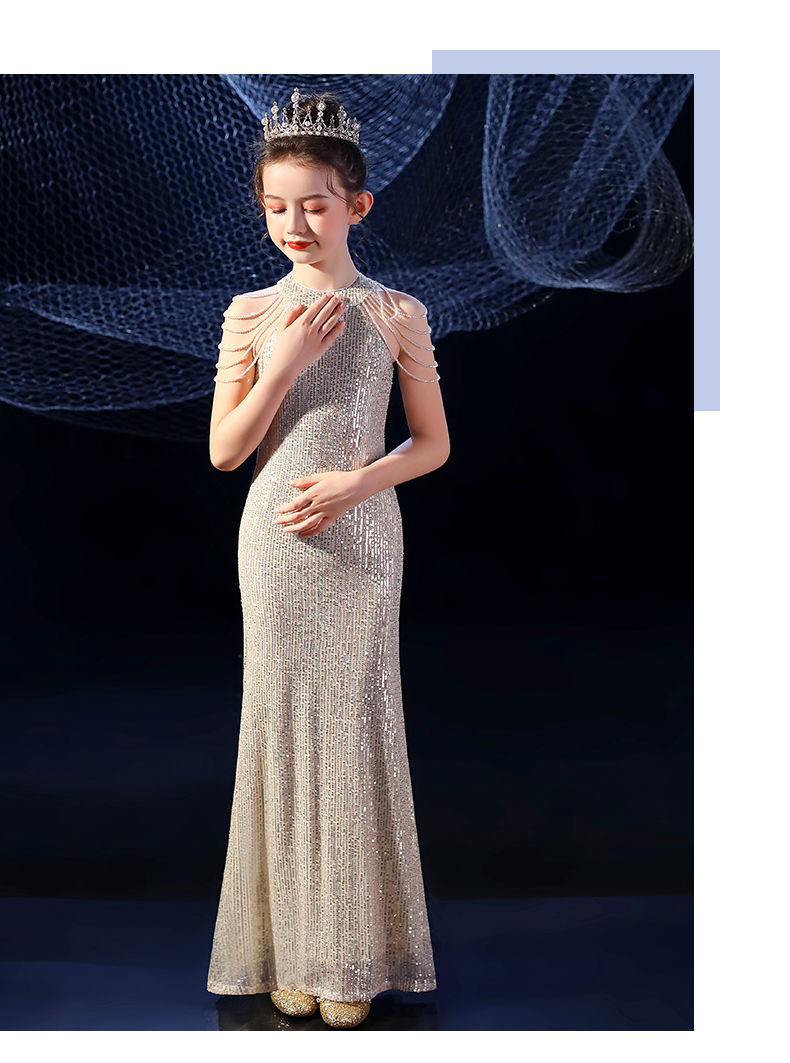 女童钢琴比赛演出服小主持人儿童礼服公主裙女童夏季高端鱼尾走秀钢琴