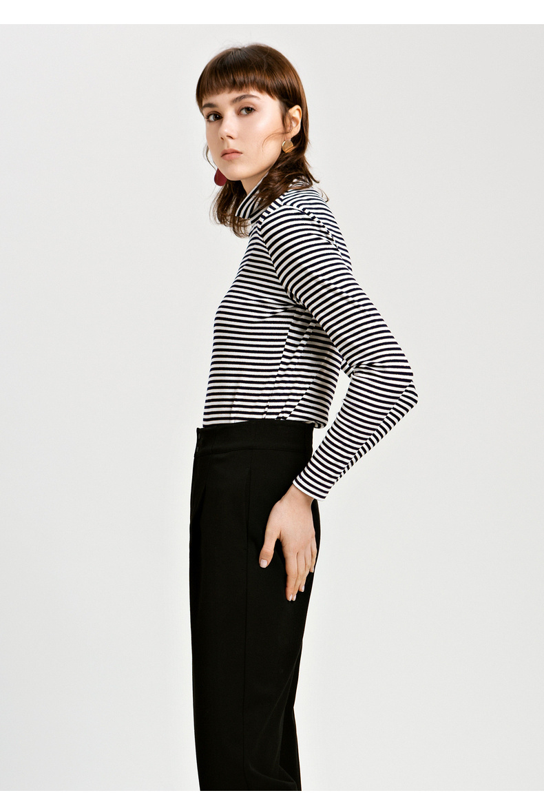 yifini/易菲秋冬长袖修身条纹高领毛针织衫女上衣m912z425 条纹 0s