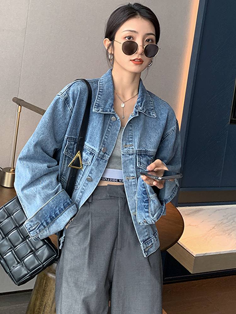 俞兆林女式牛仔外套小个子短款2021季新款韩版宽松bf慵懒小香风上衣外