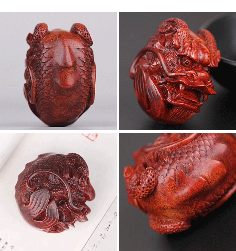 《云南瑞丽》 伊人意 鱼化龙手把件 印度小叶紫檀木男士随身把玩把玩