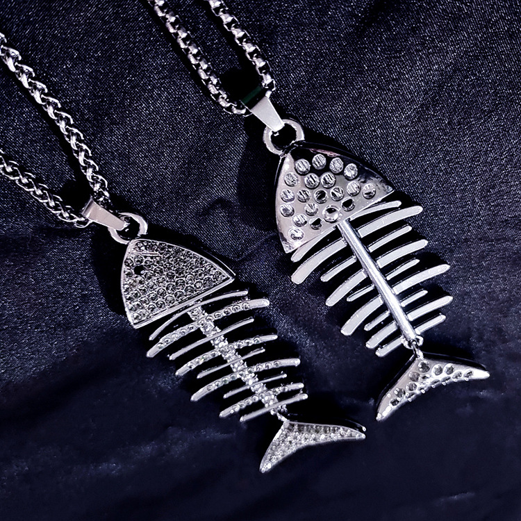鱼骨项链 银鱼刺鱼骨项链镶钻百搭简约学生闺蜜网红配饰女蹦迪百搭