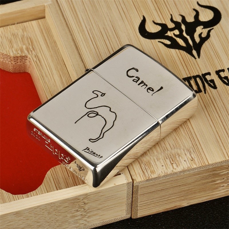 美国原装之宝zippo打火机正版防风纯铜纯银盔甲毕加索线条骆驼简笔画