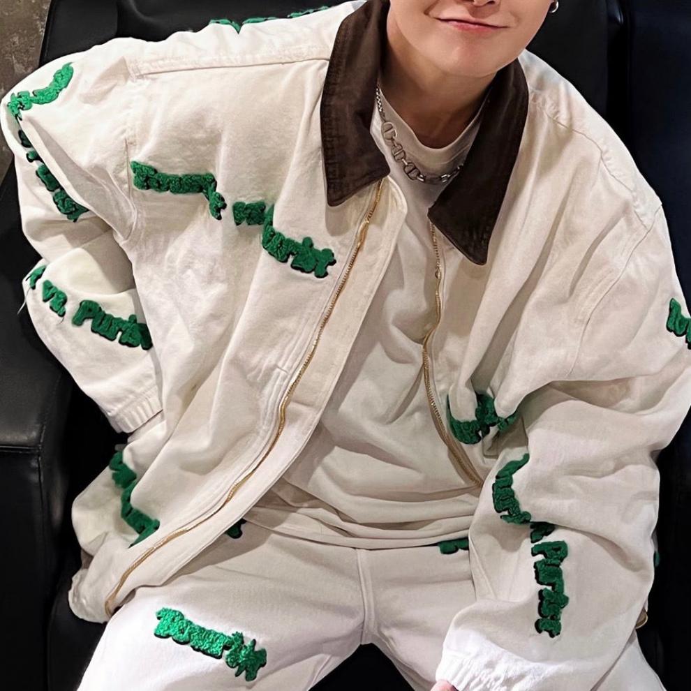 fff马思唯afgk联名同款2022情侣款新款拼接牙刷毛巾绣牛仔夹克外套潮