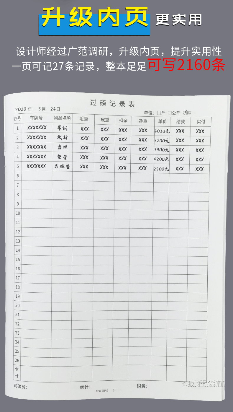昂古 过磅记录本过磅备忘本过磅登记册地秤记录本地称记录本出入库
