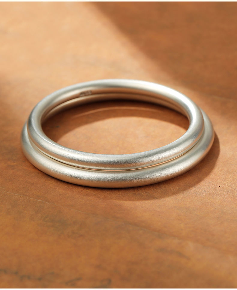 高瑞品质手镯女银古法传承素圈实心磨砂不掉色福字两世欢古风送亲朋