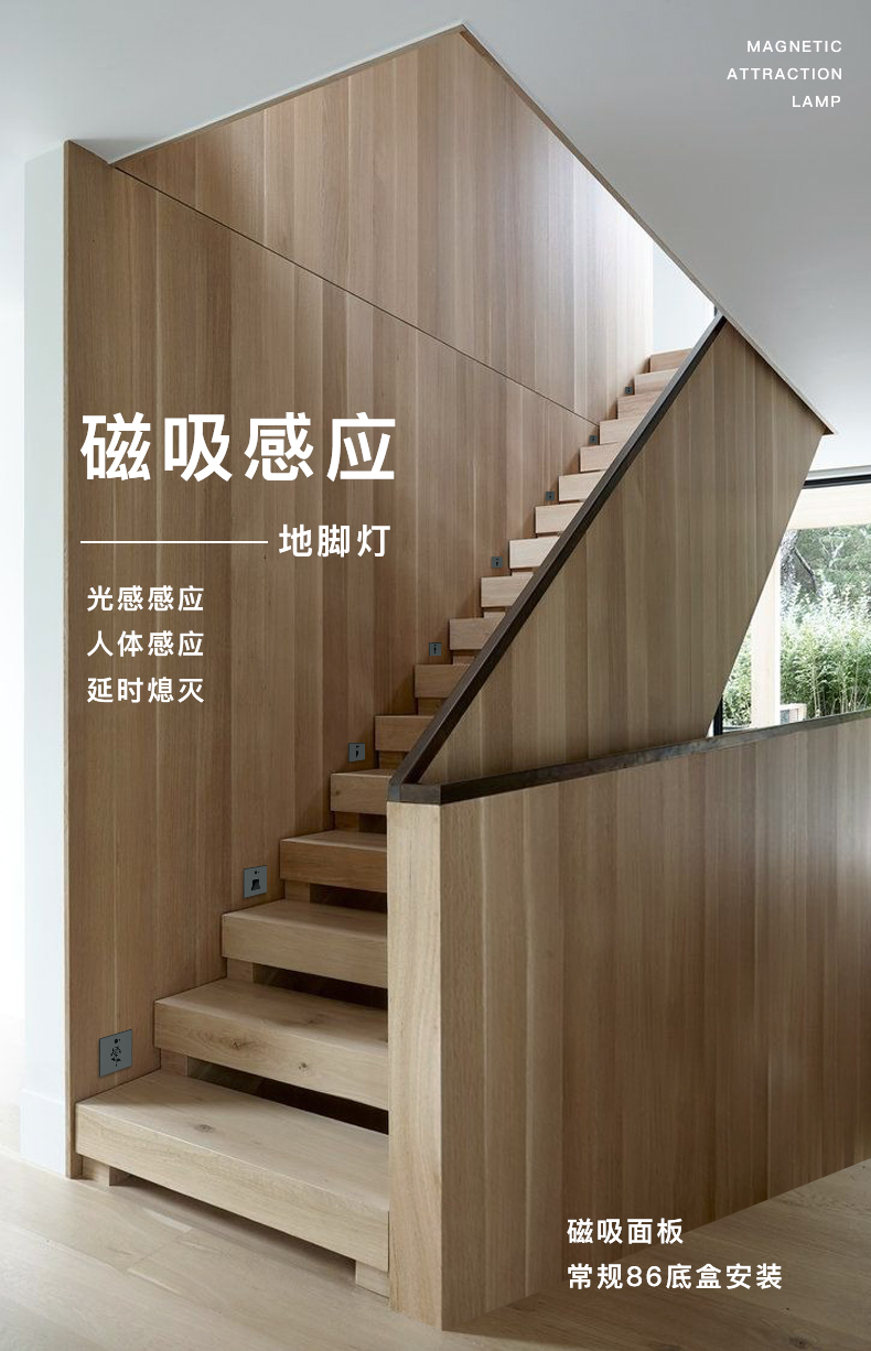感应地脚灯86型嵌入式智能光感人体感应过道走廊楼梯踏步踢脚灯梯形黑