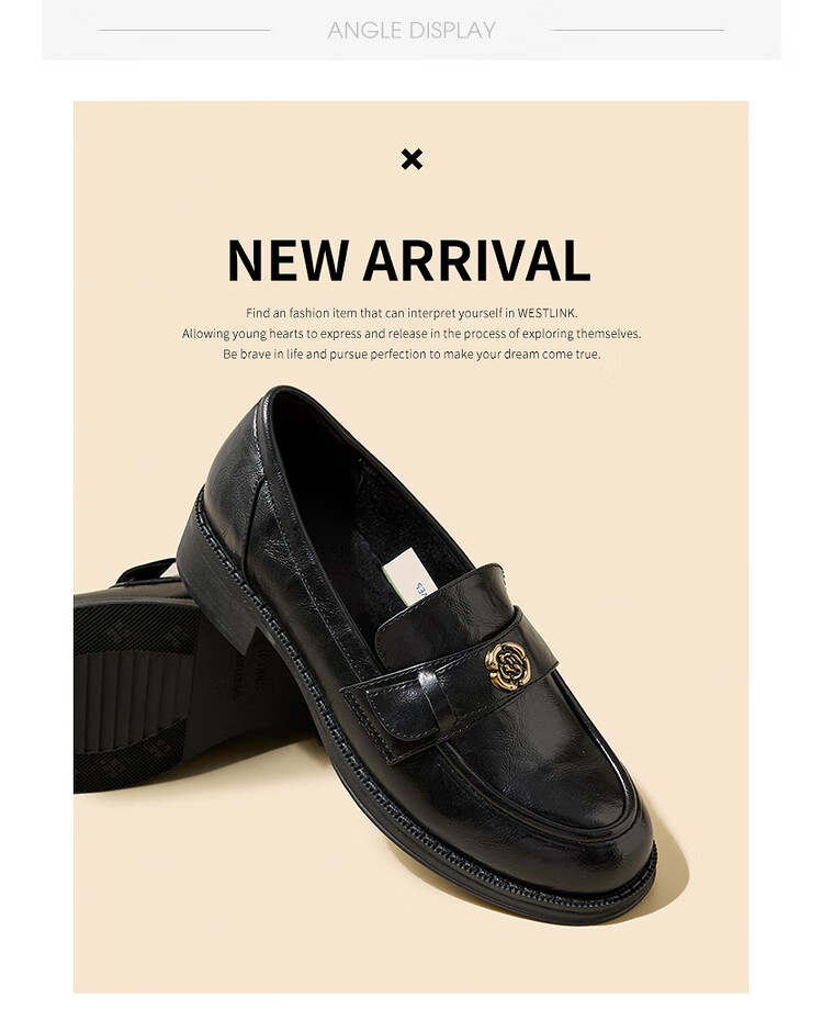Westlink French Loafers for Women, 2024 New Autumn Slim-Fit Camellia Commuter Low-Heel Flats, Small Leather Shoes, Black, Size 36 27