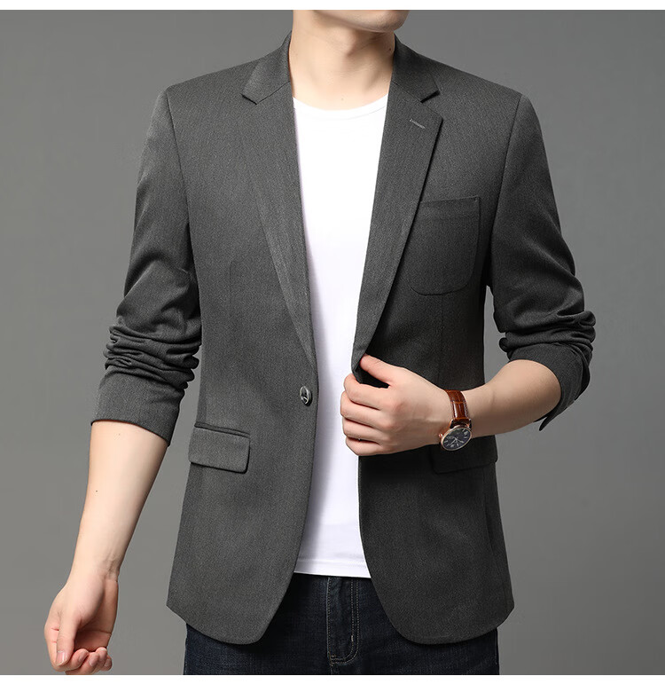 太子龙青年男士韩版纯色两粒扣圆下摆休闲西装春秋新品翻领职业西服