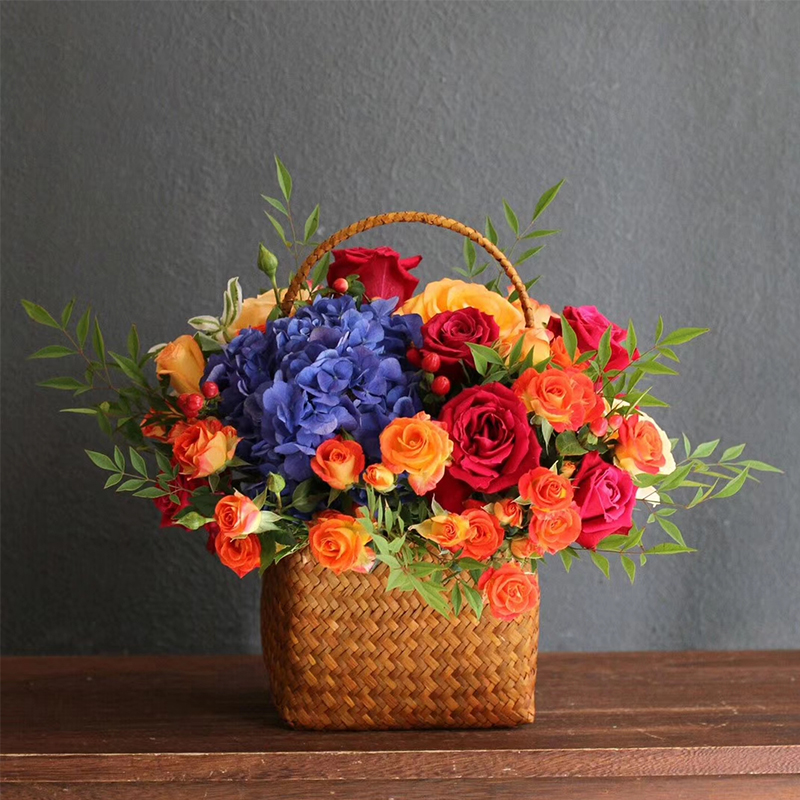 520礼物鲜花同城配送向日葵玫瑰创意混搭手提花篮生日礼物走动拜访送