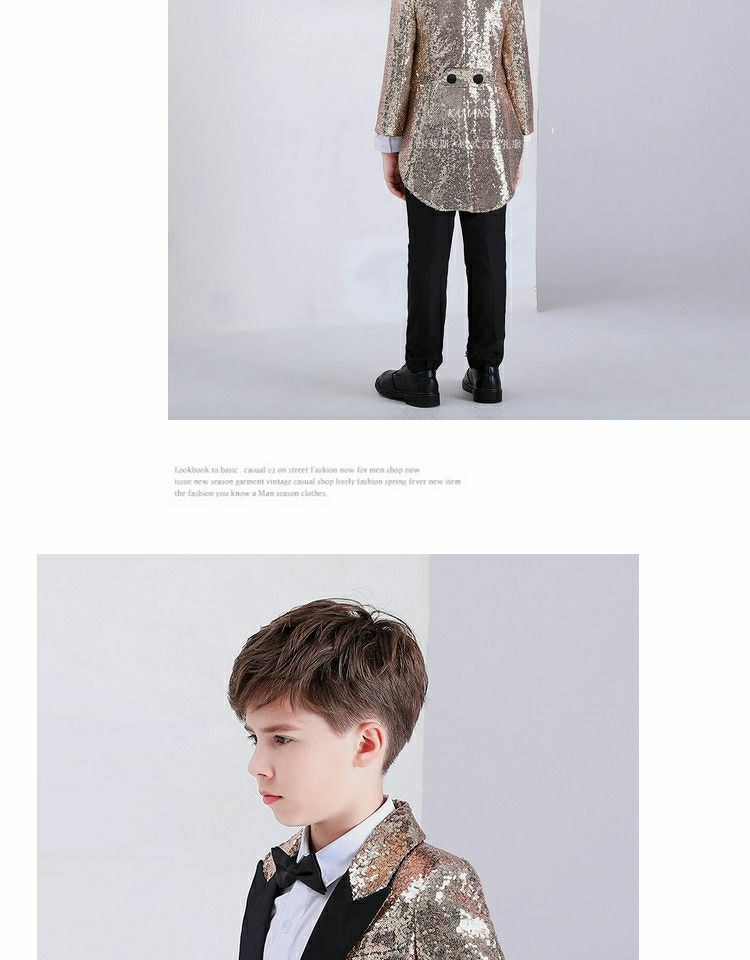 诗迪仕高端钢琴比赛演出服 男童2021新款金色燕尾服时尚指挥套装钢琴