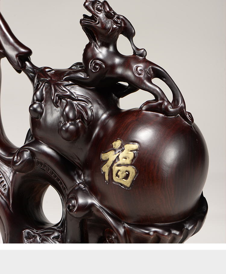 浣彩木雕葫芦摆件风水保平安福禄貔貅摆件实木雕刻工艺品电视柜酒柜